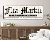 Vintage FLEA MARKET Sign Modern Farmhouse Decor Large Rustic Canvas Wall Art