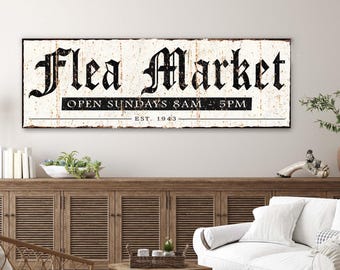 Vintage FLEA MARKET Sign Modern Farmhouse Decor Large Rustic Canvas Wall Art