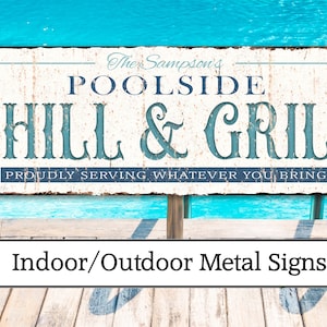 OUTDOOR METAL Custom Vintage Chill & Grill Name Sign Pool Patio Deck Personalized Backyard Bar And Grill Modern Farmhouse Large Wall Art
