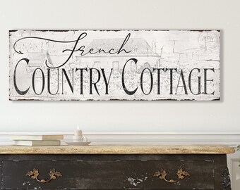 French Country Cottage Vintage Sign Wall Decor Paris France Inspired Large Canvas Art Print