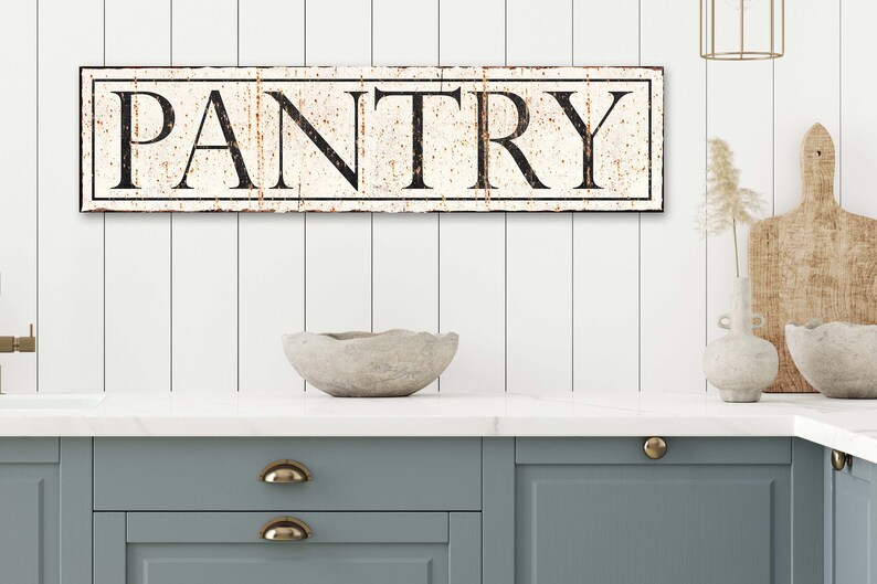 PANTRY Kitchen Wall Art Decor Vintage Sign Modern Farmhouse Faux Metal Rustic Antique Canvas Wall and Home Farmhouse Wall Decor Signs image 1