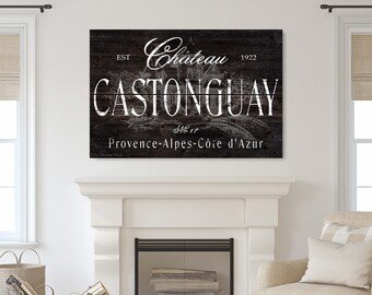 Name Sign CHATEAU Vintage French Country Decor Large Rustic Personalized Custom Canvas Wall Print