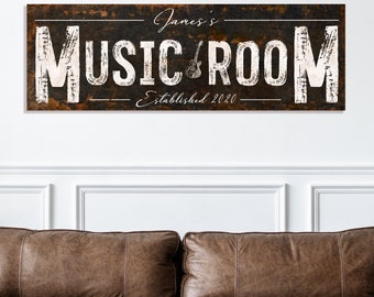 Music Room Wall Art Decor Personalized Gift For Him Music Lover Musician Vintage Recording Studio Sign Rustic Large Custom Canvas Farmhouse