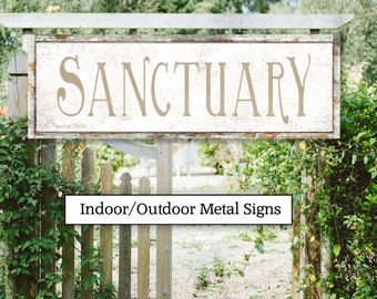 Outdoor Metal Sign SANCTUARY Cottagecore Decor Garden Sign Vintage For Porch Porch Patio Yard Distressed Metal Wall Art