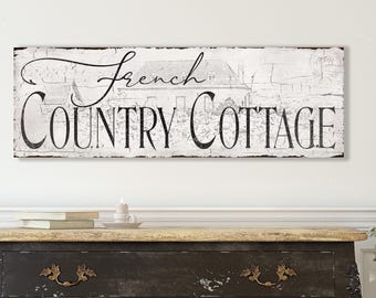 French Country Cottage Sign Vintage Wall Decor Paris France Inspired Large Canvas Art Print