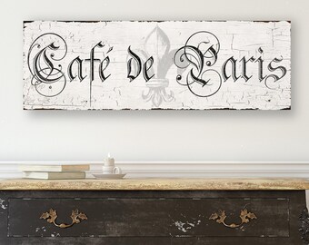 CAFE DE PARIS Sign Vintage French Wall Art Antique Kitchen Dining Room Country Decor Print