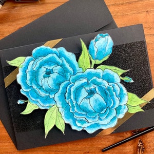 Cartão original pintado à mão, peônia, cartão 3D, NÃO É UMA IMPRESSÃO, cartão em branco, cartão de felicitações floral, cartão de aniversário, aniversário, obrigado, presente