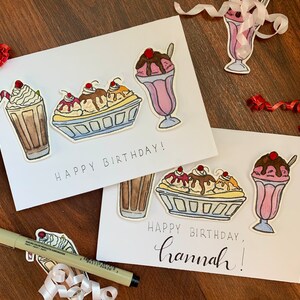Tarjeta de cumpleaños original pintada a mano, tarjeta 3D, delicias de helado, delicias de acuarela, tarjeta personalizada, año más dulce, 4.5x6.25