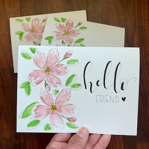Conjunto de cartões originais pintados à mão, flores em aquarela, conjunto de cartões de papelaria, NÃO É IMPRESSÃO, cartão de felicitações floral, aniversário, agradecimento