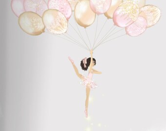 Ballerina Custom Designizable Wallpaper | Ballet, Ballons, Clouds, Fairy Nursery Decor