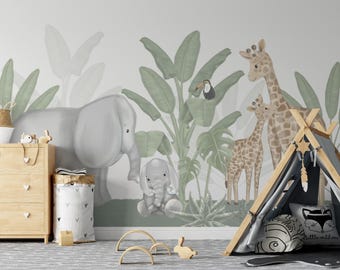 Forest and Animals Wallpaper | Custom Design Kids & Nursery Room Decor | Woodland Jungle Theme