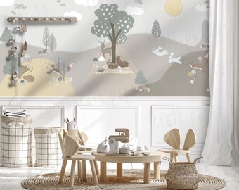 Nordic Bohemian Thema Forest, Animal Wallpaper | Custom Design Kids and Nursery Room Decor