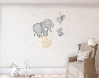 XL Wall Decal Elephant and Moon - Reusable and Removable Stickers Kids Room