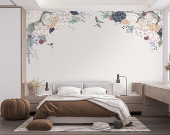 Floral and Hummingbirds Wallpaper | Custom Design Kids & Nursery Room Decor | Hummingbird Wall Mural