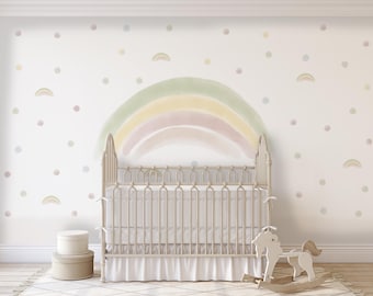 Watercolor Rainbow Mid Wallpaper | Custom Design Kids and Nursery Room Decor Wall Mural