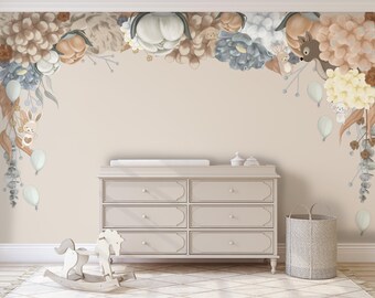 Floral Chocolate Wallpaper | Custom Design Kids & Nursery Room Decor | Botanical Wall Mural