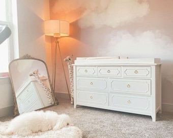 Carta da parati con nuvole / Decorazione personalizzata per camerette e asili nido / Luna, uccelli, cielo da sogno