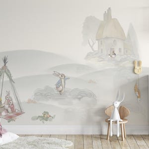 Tale Of Rabbit Wallpaper | Custom Fairy Animal Nursery Decor | Peel and Stick Removable