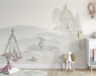 Tale Of Rabbit Wallpaper | Custom Design Fairy Animal Nursery Decor