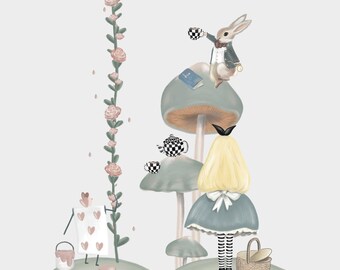 XL Wonderland Theme Wall Decal - Reusable and Removable Wall Sticker Kids Room
