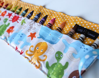 Summer Trip Travel Toy-Crayon Roll-Easter Basket Gift-Under the Sea Animals-Cruise Travel Toy-Gender Neutral Child Gift-Crayons