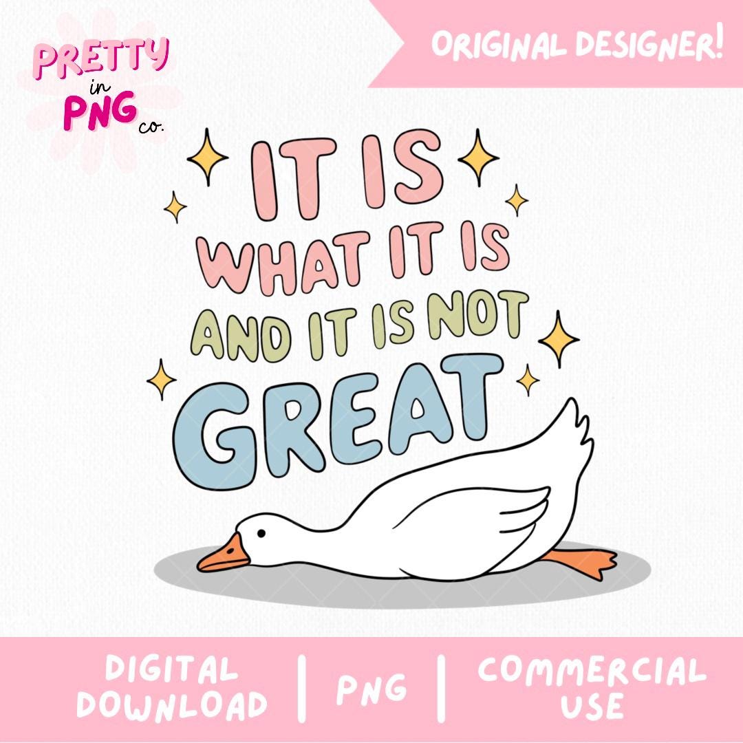 It Is What It Is and It Is Not Great PNG | Funny Sad Goose Digital Download | Relatable Humor Sublimation File for Stickers & Crafts
