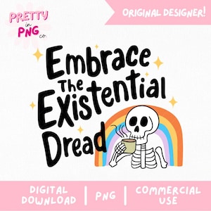 実存的恐怖を受け入れろ PNG | 面白い骸骨のメンタルヘルス名言 | レインボーコーヒー昇華ファイル | 皮肉なブラックユーモア PNG