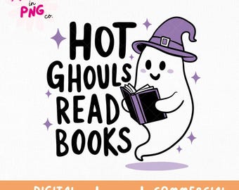 Hot Ghouls Read Books PNG | Trendy Bookish Halloween PNG | Popular Halloween Bookworm PNG | Cute Ghost Png | Viral Halloween Sticker Design