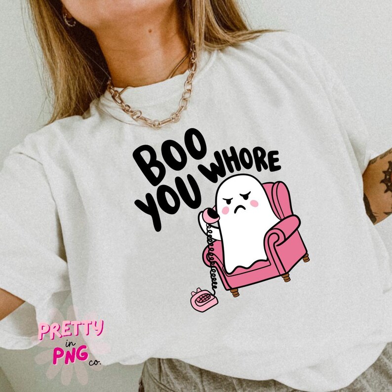 Boo You Whore PNG | Trendy Halloween PNG | Popular Sublimation Design | Spooky Season Png | Pink Ghost Png | Retro Halloween Png image 5