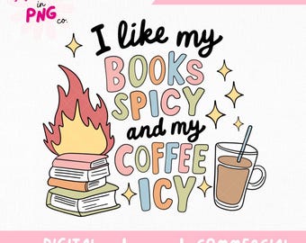 Spicy Books & Iced Coffee PNG: Book Lover Sticker Design (Digital Download
