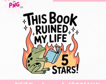Den här boken förstörde mitt liv med 5 stjärnor, png | Trendigt klistermärke, png | Smutsig bokälskare, png | Kryddig boklig citat, png | Söt grodaläsare, png |