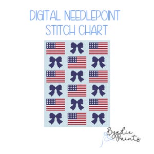 Patriotic Coquette Needlepoint Chart | Digital Download | American Flag & Bow Needlepoint Pattern | USA Decor | 13 mesh chart