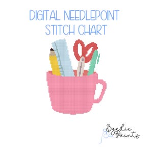 Office Supplies Needlepoint Pattern | 13 mesh chart | Digital Needlepoint Chart | Digital Download | Teacher Needlepoint, Office decor