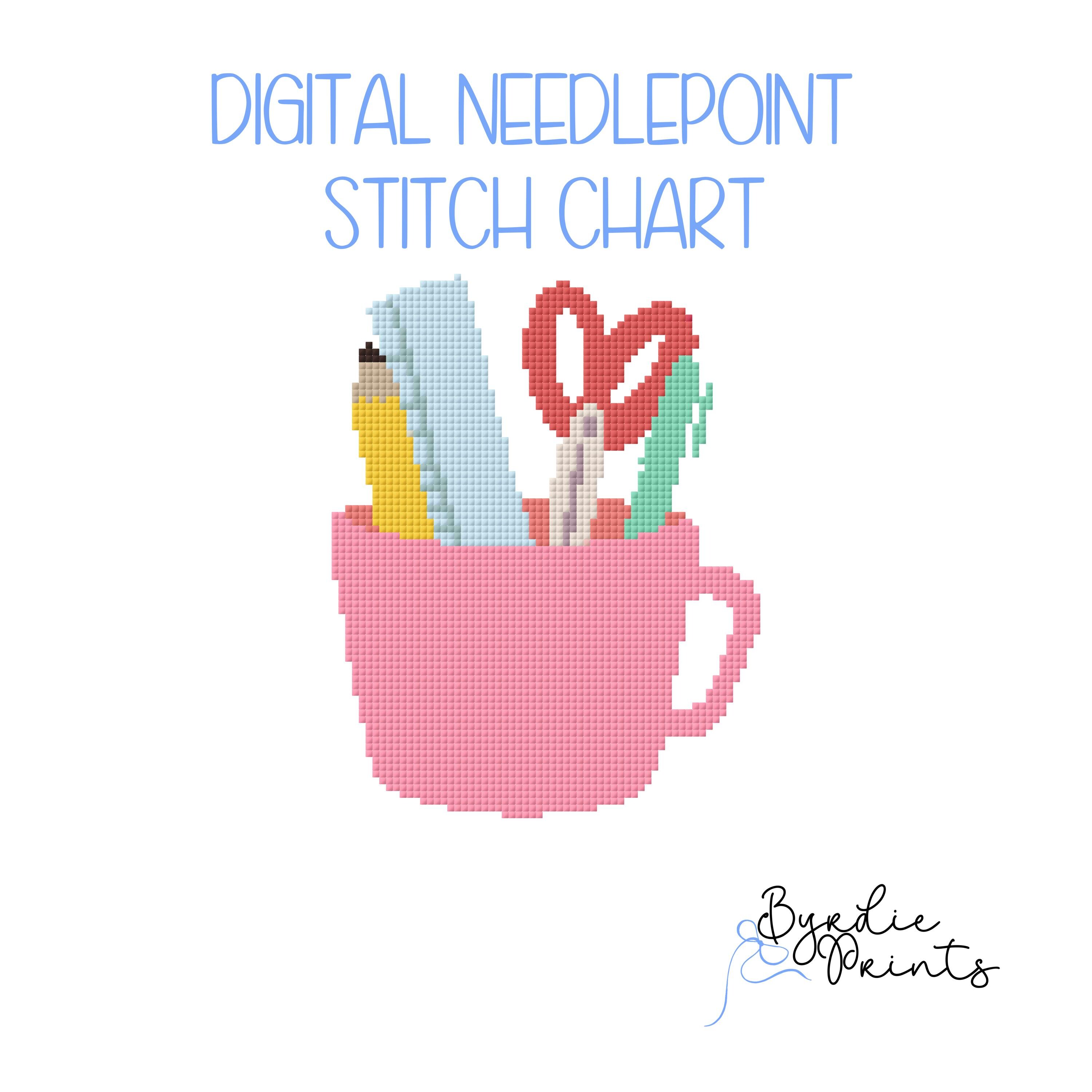 Office Supplies Needlepoint Pattern | 13 mesh chart | Digital Needlepoint Chart | Digital Download | Teacher Needlepoint, Office decor