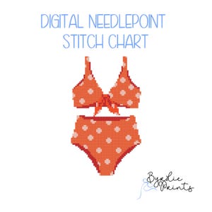 Orange Polka Dot Bikini Needlepoint Pattern | 18 mesh chart | Digital Needlepoint Chart | Digital Download
