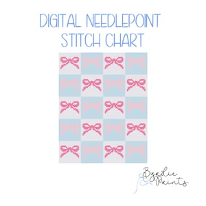 Pink and Blue Bows needlepoint| Girly Needlepoint Pattern | Digital Download | Cute Stitch Chart | 13 mesh chart