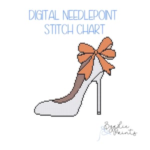Cute Girlie Aesthetic High Heel with Bow Needlepoint Pattern | 13 mesh chart | Digital Needlepoint Chart | Digital Download