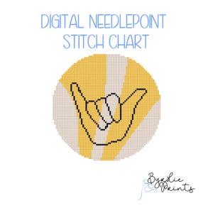 Shaka ornament | Cute surf themed Needlepoint Pattern | Digital Download | Fun Summer Stitch Chart | 18 mesh chart | Ndlpt ornament