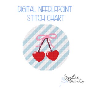 Cherries and bows Needlepoint Pattern | 18 mesh chart | Digital Needlepoint Chart | Digital Download