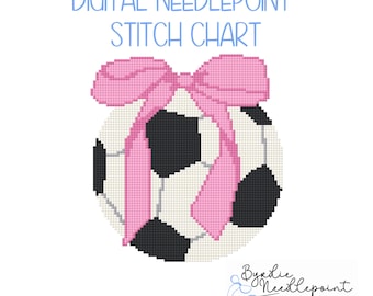 Soccer ball with Pink Bow | cute Needlepoint Pattern | 18 mesh chart | Digital Chart | Digital Download