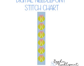 Tennis And Bows Key Fob Digital Needlepoint chart | Digital Download | Cute Stitch Chart | 18 mesh chart | Keychain