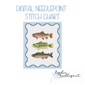Gone Fishing Needlepoint Chart | Preppy Needlepoint Pattern | Digital Download | Fish Chart | 13 mesh chart
