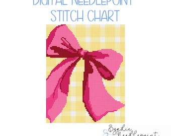 Rosa Schleife Gingham Nadelspielvorlage, 13 Maschen (Digitaler Download)
