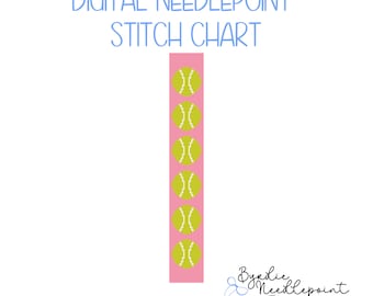 Tennis Key Fob Digital Needlepoint chart | Pink Background | Digital Download | Cute Stitch Chart | 18 mesh chart | Keychain