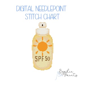 Summer Sunscreen Needlepoint Pattern | 13 mesh chart | Digital Needlepoint Chart | Digital Download | Summer Fun, Summer Needlepoint