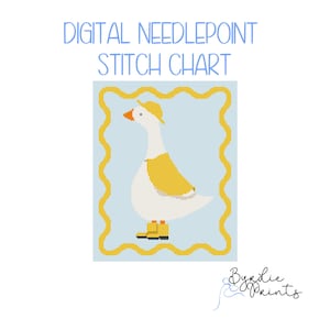 Whimsical raincoat goose with background needlepoint chart| cute Needlepoint Pattern | Digital Download | Cute Stitch Chart | 13 mesh chart