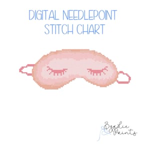 Cute Girlie Aesthetic Pink Sleep Mask Needlepoint Pattern | 18 mesh chart | Digital Needlepoint Chart | Digital Download
