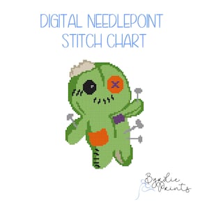 Cute Voodoo Doll Digital Needlepoint Chart| Halloween Needlepoint Pattern | Digital Download | Cute Stitch Chart | 18 mesh chart