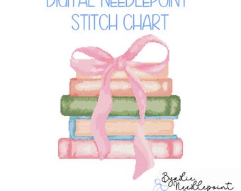 Books and Bows Needlepoint Pattern | 18 Mesh Chart (Digital Download)