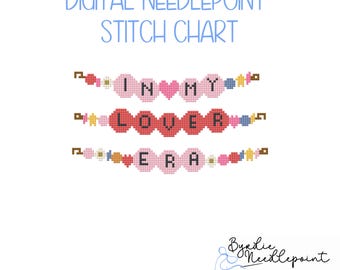 In My Lover Era Friendship Bracelet | Swifty Lover Needlepoint Pattern | Digital Download | Cute Stitch Chart | 13 mesh chart